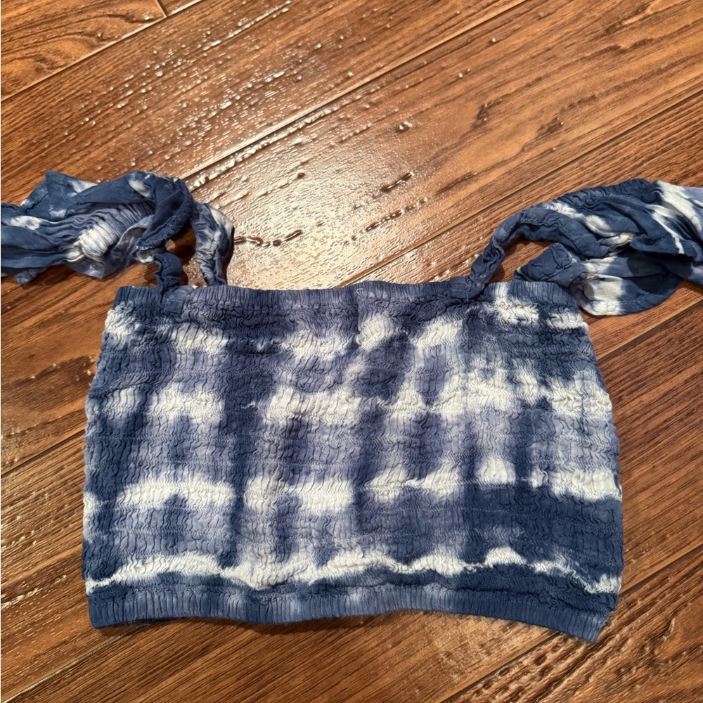 Tiare Hawaii Blue and White Tie-Dye Smocked Top
